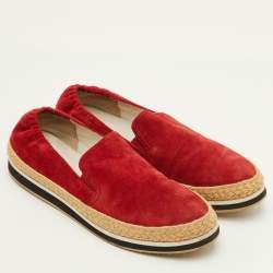 Pre Owned Prada Sport Size 41 Red Suede Espadrille Slip On Sneakers