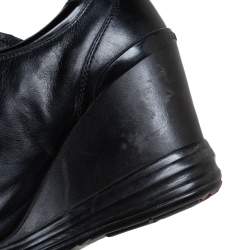 Pre Owned Prada Sport Black Leather Wedge Sneakers Size 39