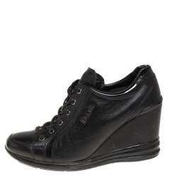 Pre Owned Prada Sport Black Leather Wedge Sneakers Size 39
