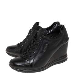 Pre Owned Prada Sport Black Leather Wedge Sneakers Size 39