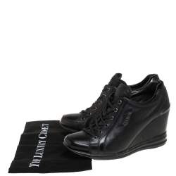 Pre Owned Prada Sport Black Leather Wedge Sneakers Size 39