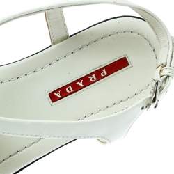 Pre Owned Prada Sport White Patent Leather Flat Sandals Size 35.5