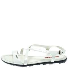 Pre Owned Prada Sport White Patent Leather Flat Sandals Size 35.5
