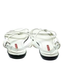 Pre Owned Prada Sport White Patent Leather Flat Sandals Size 35.5