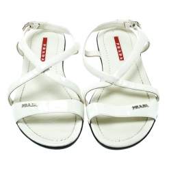 Pre Owned Prada Sport White Patent Leather Flat Sandals Size 35.5