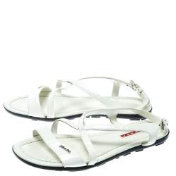 Pre Owned Prada Sport White Patent Leather Flat Sandals Size 35.5