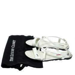 Pre Owned Prada Sport White Patent Leather Flat Sandals Size 35.5