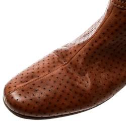 Pre Owned Prada Sport Brown Perforated Leather Mid Calf Flat Boots Size 39