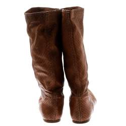 Pre Owned Prada Sport Brown Perforated Leather Mid Calf Flat Boots Size 39