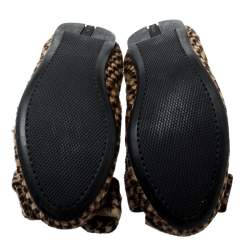 Pre Owned Prada Two Tone Pony Hair Bow Logo Scrunch Ballet Flats Size 37