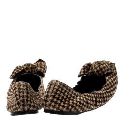 Pre Owned Prada Two Tone Pony Hair Bow Logo Scrunch Ballet Flats Size 37