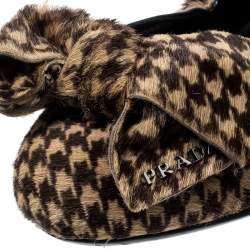 Pre Owned Prada Two Tone Pony Hair Bow Logo Scrunch Ballet Flats Size 37