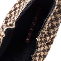 Pre Owned Prada Two Tone Pony Hair Bow Logo Scrunch Ballet Flats Size 37