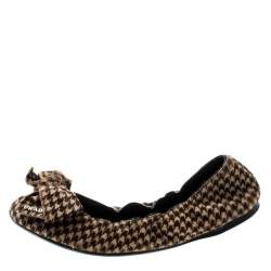 Pre Owned Prada Two Tone Pony Hair Bow Logo Scrunch Ballet Flats Size 37