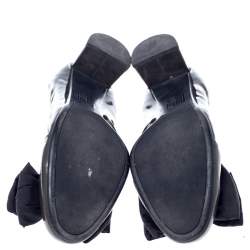 Pre Owned Prada Dark Green/Black Patent Leather Bow Block Heel Pumps Size 40