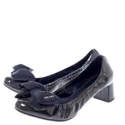 Pre Owned Prada Dark Green/Black Patent Leather Bow Block Heel Pumps Size 40