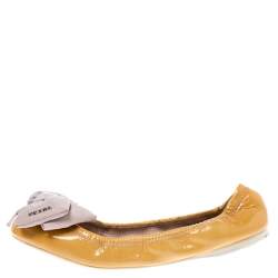 Prada Mustard Patent Leather Bow Ballet Flats Size 39