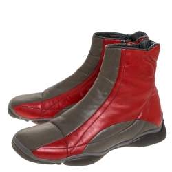 Prada Sport Grey/Red Leather High Top Sneaker Boots Size 39