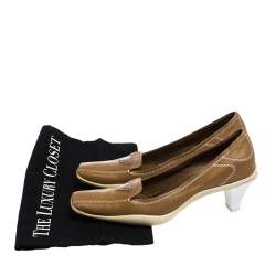 Pre Owned Prada Sport Brown Embroidered Leather Loafers Pumps Size 34.5