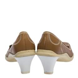Pre Owned Prada Sport Brown Embroidered Leather Loafers Pumps Size 34.5