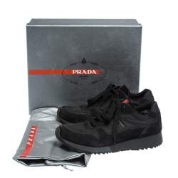 Pre Owned Prada Sport Black Suede And Nylon Lace Up Sneakers Size 37.5