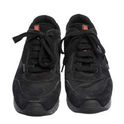 Pre Owned Prada Sport Black Suede And Nylon Lace Up Sneakers Size 37.5