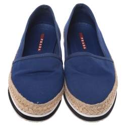 Pre Owned Prada Sport Blue Canvas Espadrille Loafers Size 38