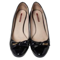 Pre Owned Prada Sport Patent Leather Bow Round Toe Pumps Size 39