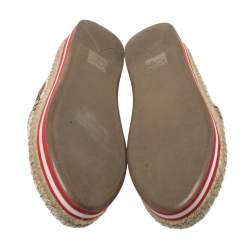 Pre Owned Prada Sport Cream/Red Woven Leather Espadrille Platform Flat Loafers Size 38.5