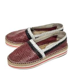 Pre Owned Prada Sport Tricolor Woven Leather Platform Espadrille Flats Size 38.5