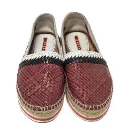 Pre Owned Prada Sport Tricolor Woven Leather Platform Espadrille Flats Size 38.5