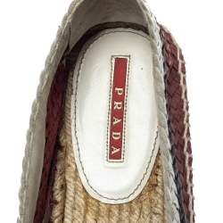 Pre Owned Prada Sport Tricolor Woven Leather Platform Espadrille Flats Size 38.5