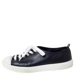 Pre Owned Prada Sport Black Leather Cap Toe Sneakers Size 35.5