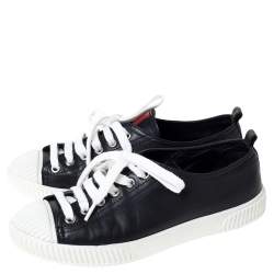 Pre Owned Prada Sport Black Leather Cap Toe Sneakers Size 35.5