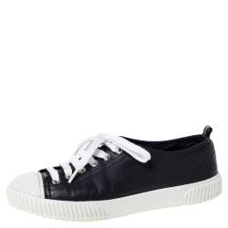 Pre Owned Prada Sport Black Leather Cap Toe Sneakers Size 35.5