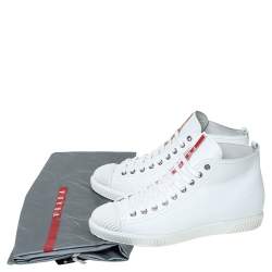 Prada Sport White Leather Lace Up High Top Sneakers Size 39.5