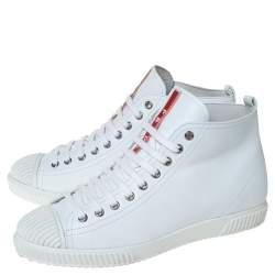 Prada Sport White Leather Lace Up High Top Sneakers Size 39.5