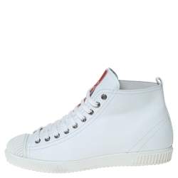 Prada Sport White Leather Lace Up High Top Sneakers Size 39.5