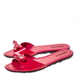 Pre Owned Prada Sport Pink Patent Leather Bow Flat Slides Size 41