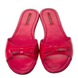 Pre Owned Prada Sport Pink Patent Leather Bow Flat Slides Size 41