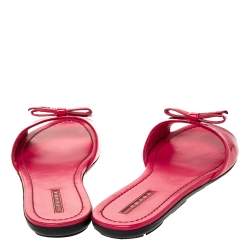 Pre Owned Prada Sport Pink Patent Leather Bow Flat Slides Size 41