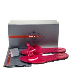 Pre Owned Prada Sport Pink Patent Leather Bow Flat Slides Size 41