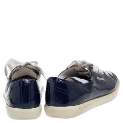 Pre Owned Prada Sport Blue Patent Lace Up Sneakers Size 38.5
