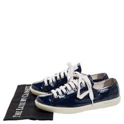 Pre Owned Prada Sport Blue Patent Lace Up Sneakers Size 38.5