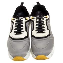 Pre Owned Prada Sport Grey Nylon And Rubber Lace Up Sneakers Size 38