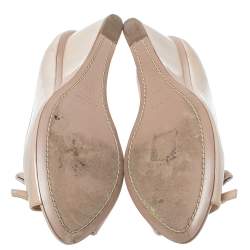 Pre Owned Prada Sport Beige Patent Leather Bow Peep Toe Wedge Pumps Size 38.5