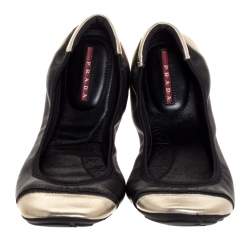 Prada Sport Black/Silver Leather Scrunch Ballet Flats Size 38.5
