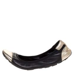 Prada Sport Black/Silver Leather Scrunch Ballet Flats Size 38.5