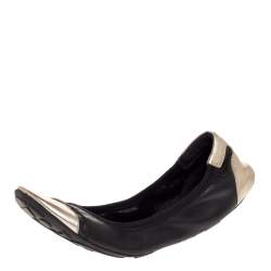 Prada Sport Black/Silver Leather Scrunch Ballet Flats Size 38.5