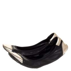 Prada Sport Black/Silver Leather Scrunch Ballet Flats Size 38.5